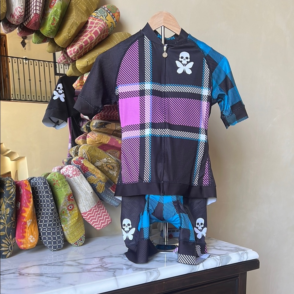 Tartan Plaid Cycling Kit Betty designs Blue-Lilac - Picture 2 of 9
